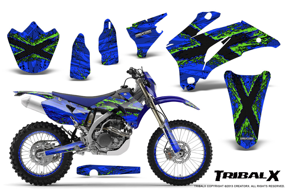 Yamaha WR 250-450 07-10 Graphics Kit TribalX Green Blue NP Rims